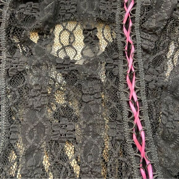 Lover’s Lane Black Lace and Pink Ribbon Lace Up Teddy Lingerie Size Large‎ - Picture 7 of 12
